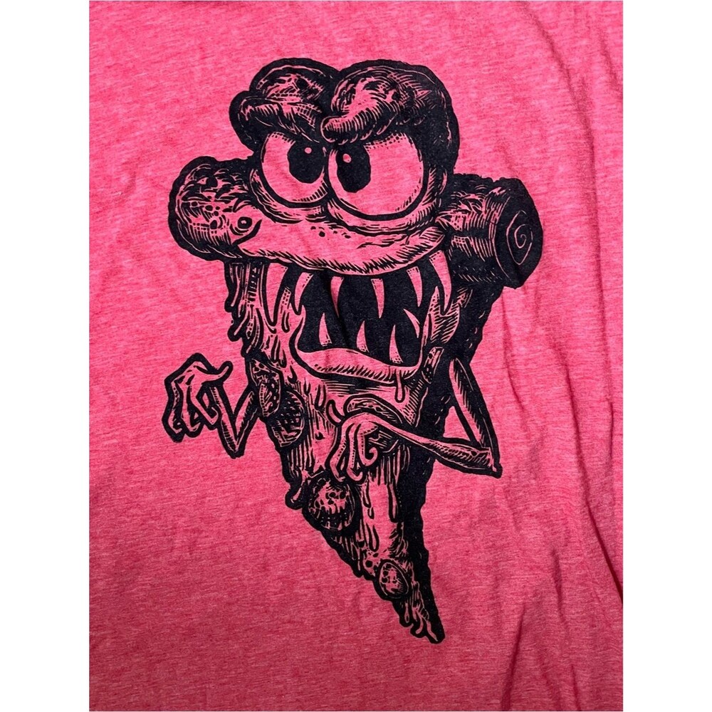 Graphic Monster Pizza Slice Tee Mens Size Large Heathered Red Hand Silkscreened